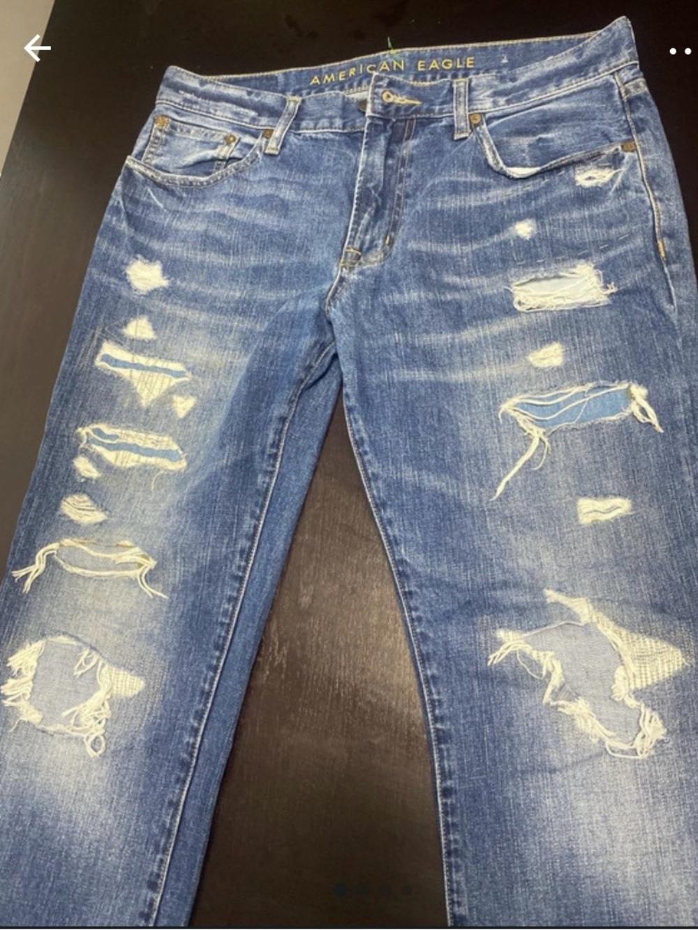 American Eagle Outfitters Men's Slim Straight Distressed Blue Jeans